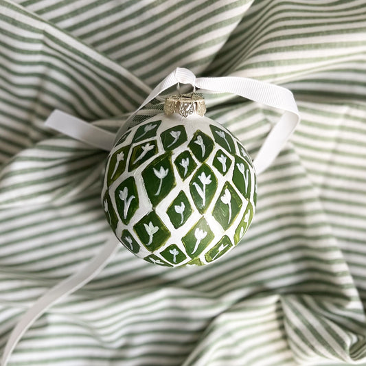 Green Check with White Tulips - The Holland Ornament Collection