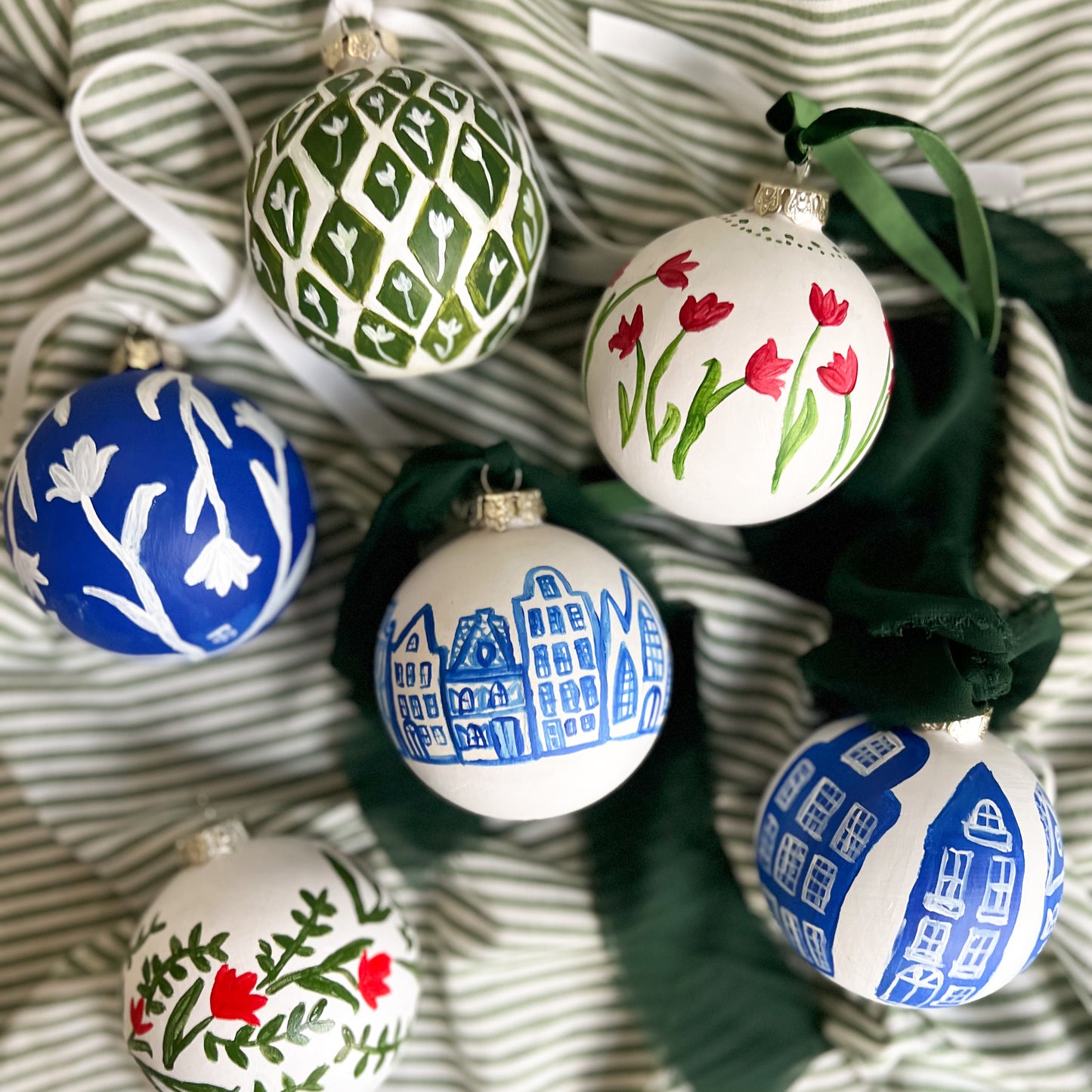 Blue Ornament with White Tulips - The Holland Ornament Collection