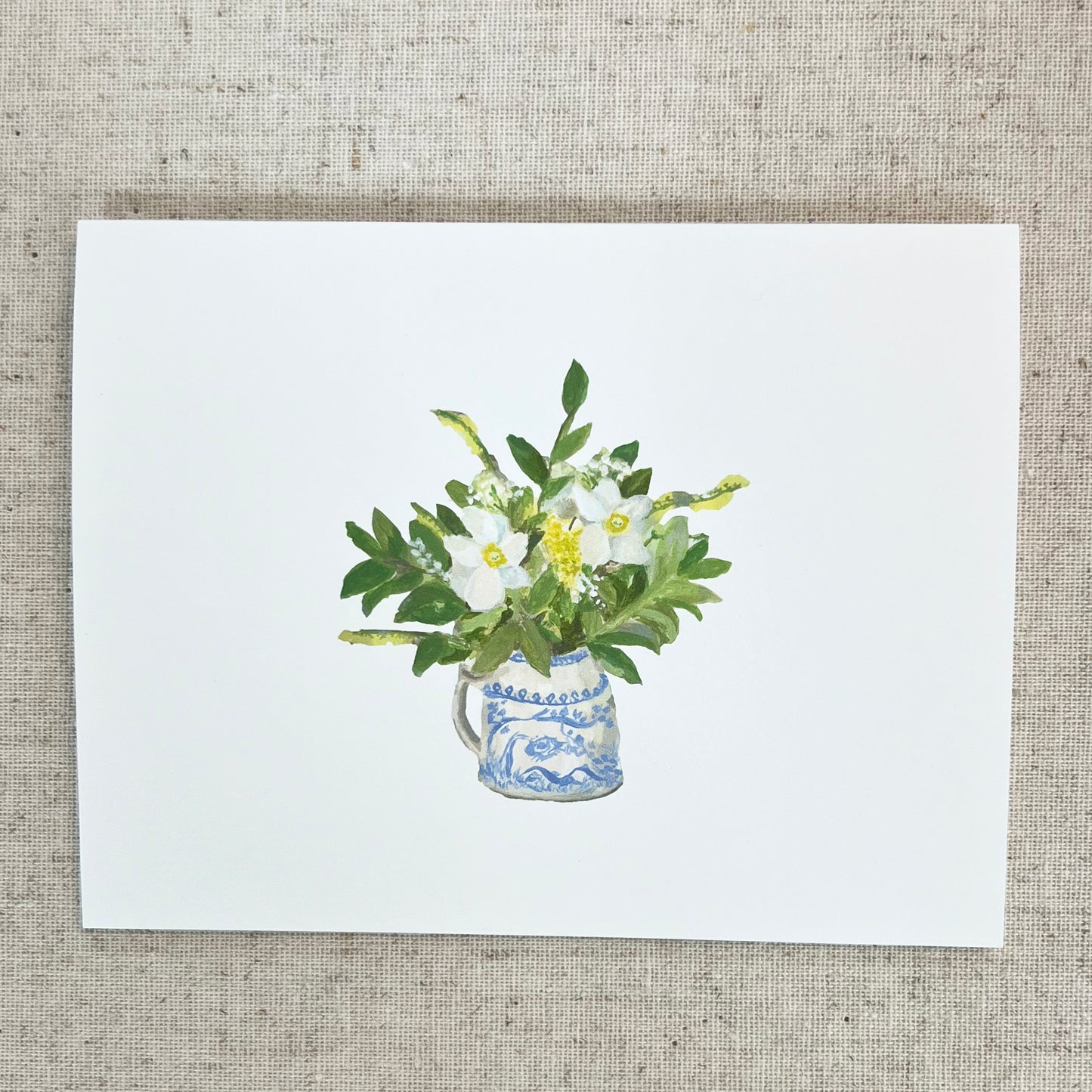 White Cosmos in Blue and White Vase Folded Card Stationery | Set of 8