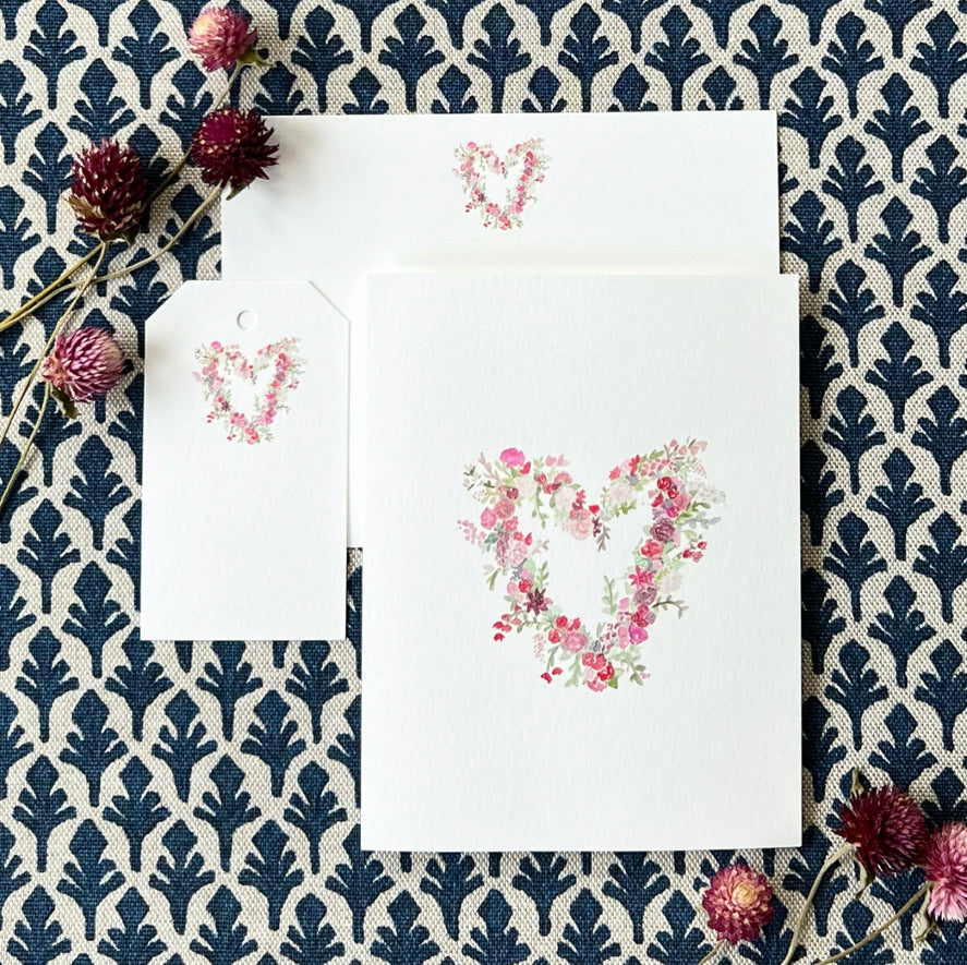Floral Heart Card Stationery | Set of 8